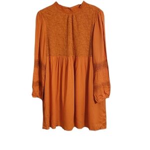 Esley Orange Long Sleeve Lace Dress